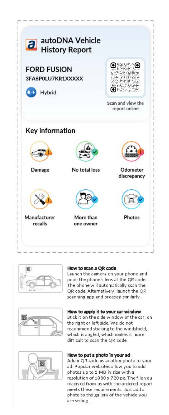 Zpráva o historii vozidla autoDNA - QR kód