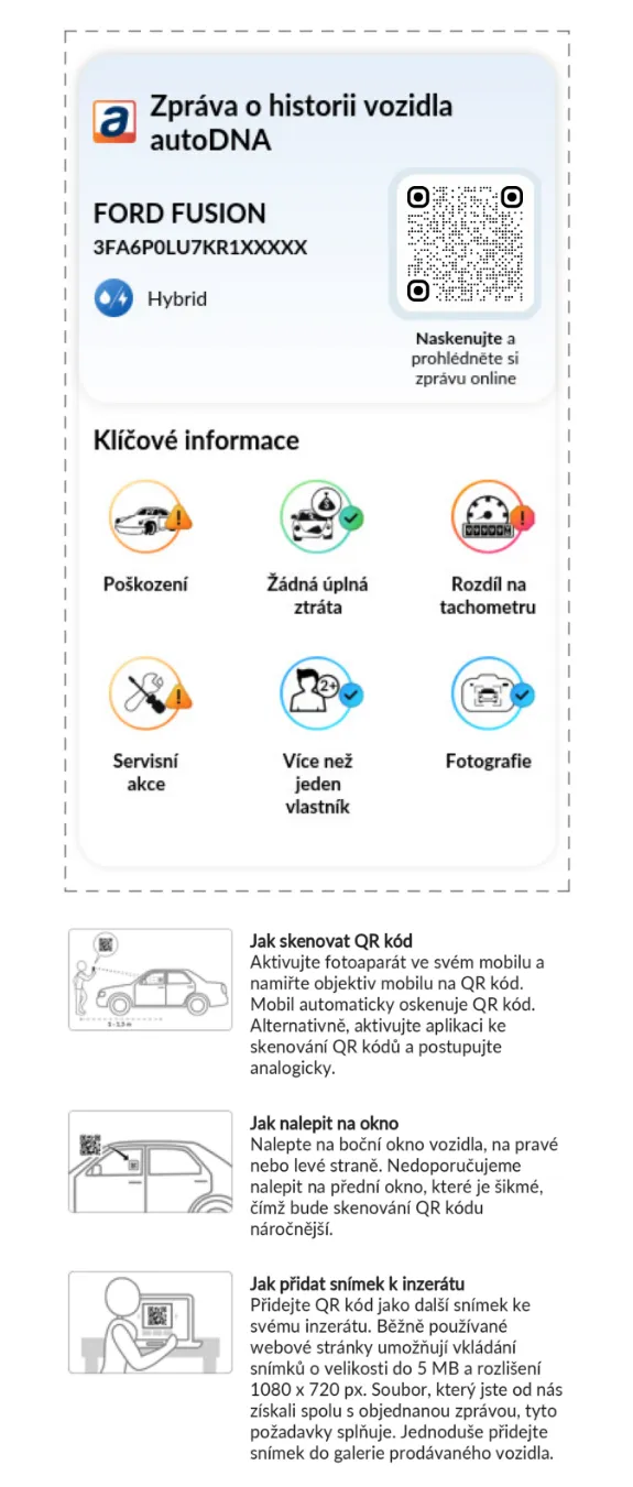 Zpráva o historii vozidla autoDNA - QR kód