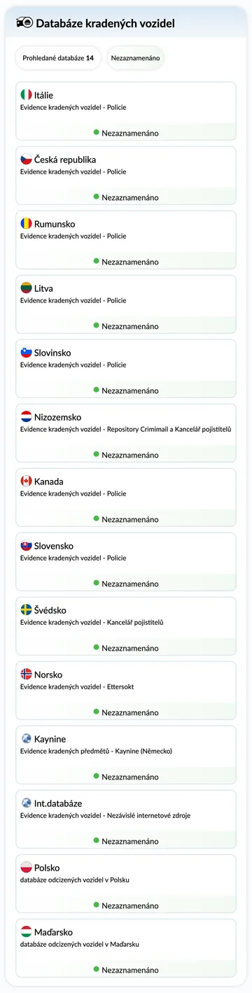 Zpráva o historii vozidla autoDNA - databáze odcizených vozidel