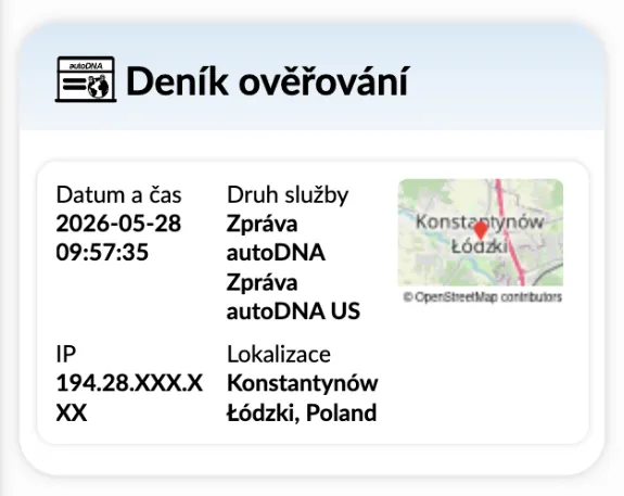 Zpráva o historii vozidla autoDNA - Deník prověření