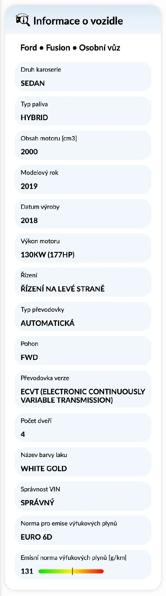 Zpráva o historii vozidla autoDNA -Informace o vozidle