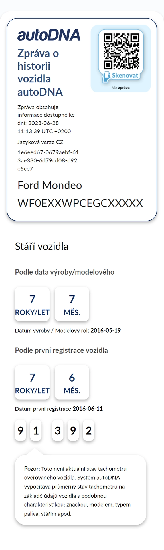 Zpráva o historii vozidla autoDNA - Úvodní informace