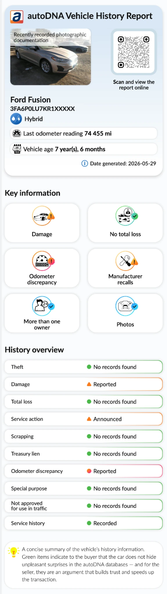 Zpráva o historii vozidla autoDNA - Úvodní informace