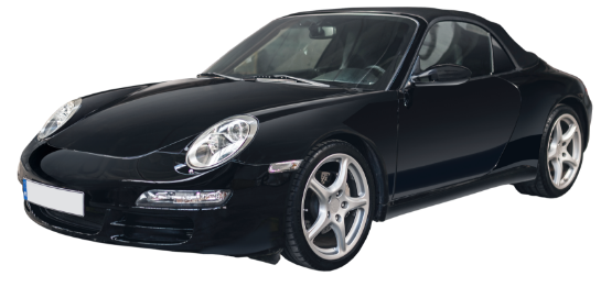 Černý vůz Porsche v záběru s přepínačem Před kontrolou/Po kontrole v autoDNA.