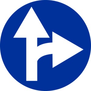 C 2d Přikázaný směr jízdy přímo a vpravo