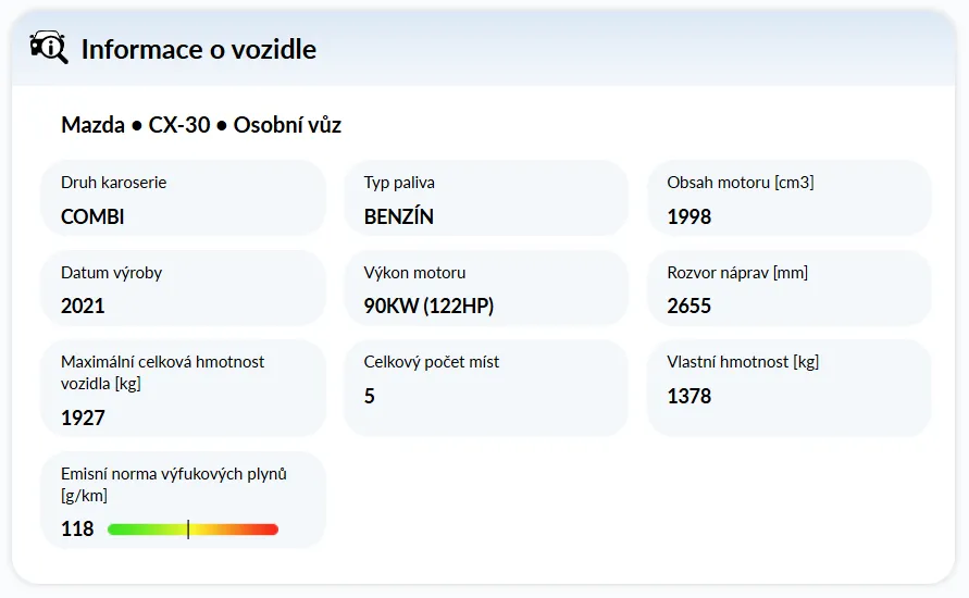 Emisní normy v sekci Informace o vozidle v nové zprávě o historii vozidel autoDNA Emisní normy v sekci Informace o vozidle v nové zprávě o historii vozidel autoDNA