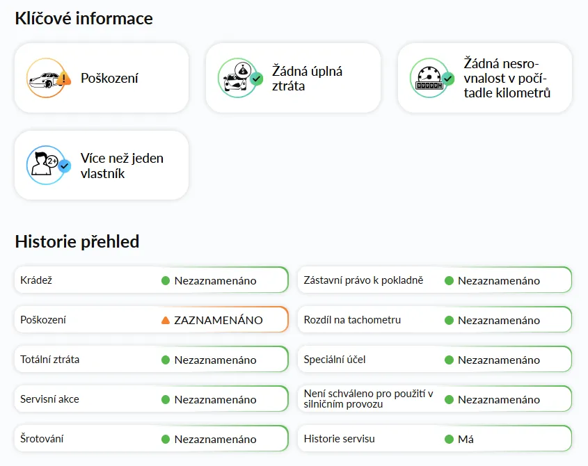 Úvodní informace ve zprávě o historii vozidel autoDNA Úvodní informace ve zprávě o historii vozidel autoDNA